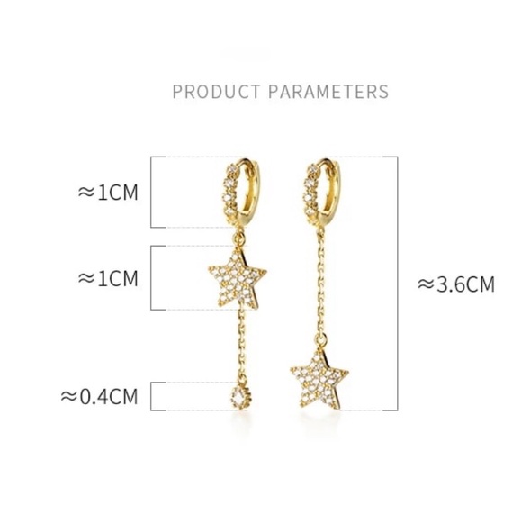 NEW 18K GOLD DIAMOND STAR WATER DROP EARRINGS, NICE EARRINGS, CUTE EARRINGS - Picture 7 of 7